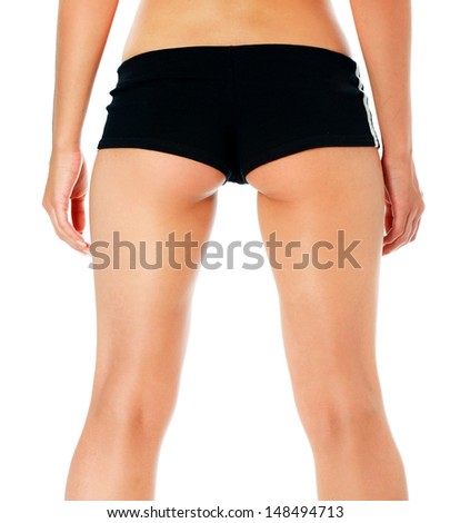 Close up photo of body of young fit female, isolated on white background