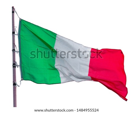 Image of national flag of Italy waving on flagpot isolated over white background 