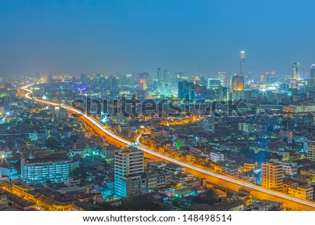 Aerial view of Bangkok downtown Skyline at night 