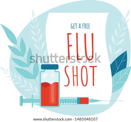 Vaccination. Get a free Flu Shot. Medical poster. Health care. Vector medicine  Royalty-Free Stock Photo #1485048107