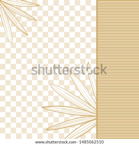 Postcard template with tropical leaves.  Linear illustration. Vector background
