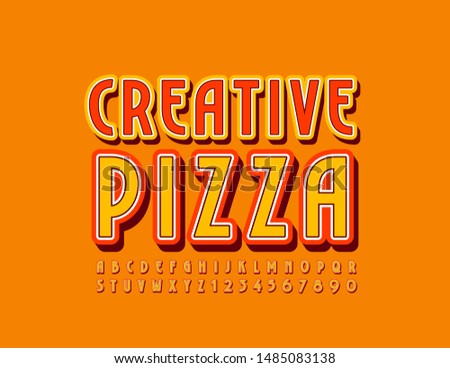 Vector bright Banner Creative Pizza with colorful Font. Stylish Alphabet Letters and Numbers