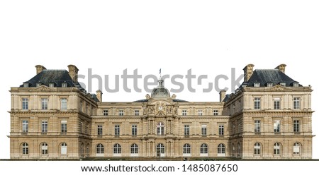 South view of Luxembourg Palace (Palais du Luxembourg) in Paris isolated on white background