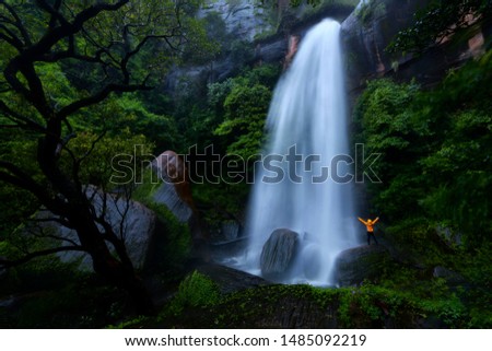 Waterfall on green forest,Blue waterfall on the mountain in Thailand