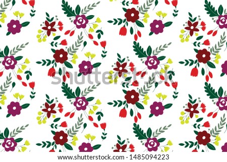 Small flowers colorful pattern.Garden flowers,white background for textile,wallpaper
