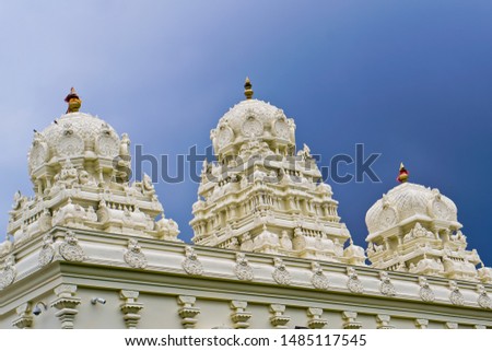 beautiful view of domes of Sri Lakshmi temple decorated with sculptures and detail carvings Ashland Massachusetts usa 