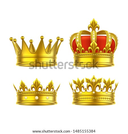 Isolated 3d king crown or realistic princess tiara. Gold game award for leader or winner, royal headdress. Monarch herdic sign. Queen and prince classic decoration.Medieval and vintage, heraldry theme