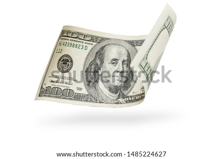 One hundred dollars banknotes isolated on white background Royalty-Free Stock Photo #1485224627