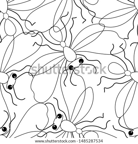 Seamless pattern with the image of abstract insects on a white background. Vector illustration