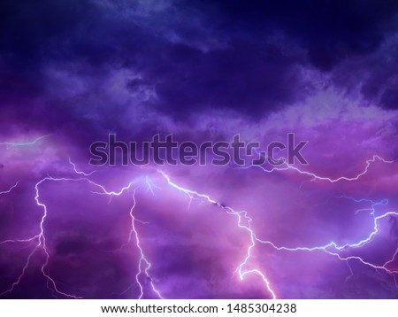 Lightning thunderstorm on cloudy night sky.  weather -