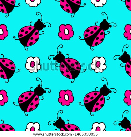 Vector seamless pattern with insects. Hand drawn illustration of pretty insects.
