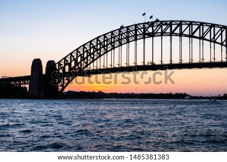 Backlight view of Sydney harbour bridge at sunset