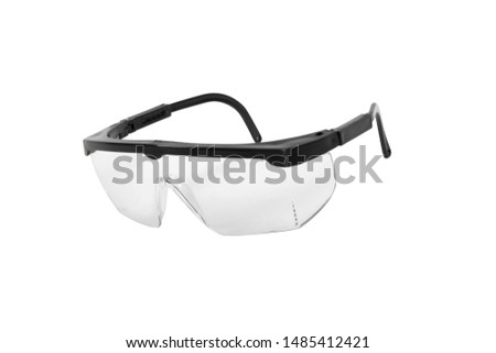 transparent work safety glasses on a white background Royalty-Free Stock Photo #1485412421