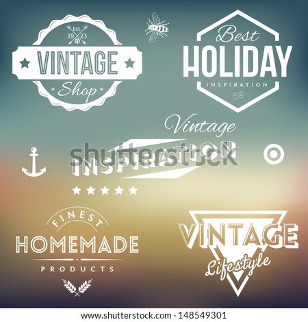 Vector Collection of Vintage Labels on Retro Blured Background