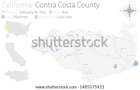 Large and detailed map of Contra Costa county in California, USA. Royalty-Free Stock Photo #1485575921