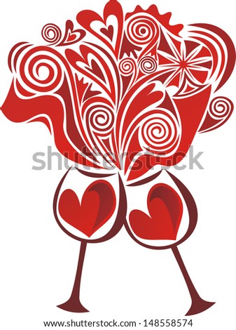 Wine glasses valentines day love romantic hearts vector illustration