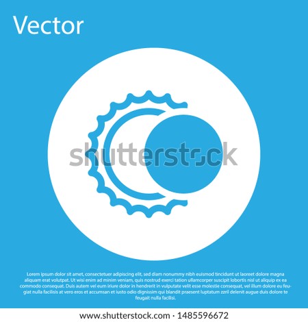 Blue Eclipse of the sun icon isolated on blue background. Total sonar eclipse. White circle button. Vector Illustration
