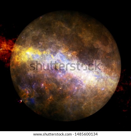 Fantastic view of moon. Solar system. Billions of galaxies in the universe. Elements of this image furnished by NASA Royalty-Free Stock Photo #1485600134