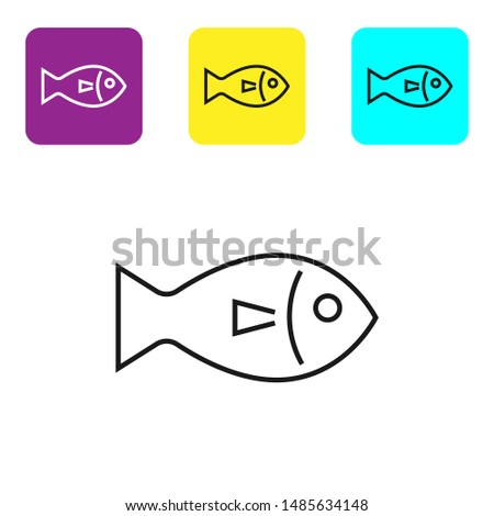 Black line Fish icon isolated on white background. Set icons colorful square buttons. Vector Illustration