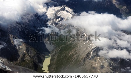 A valley in the Alps from bird's eye view