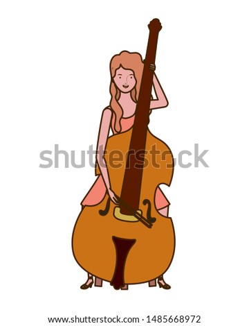 young woman with fiddle on white background