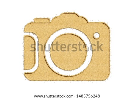Camera icon engrave natural sand beach isolated background