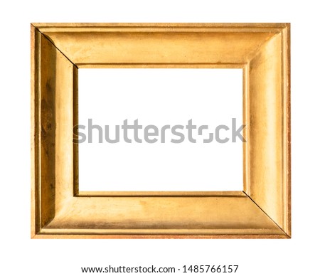 retro simple wide wooden picture frame painted in gold color cutout on white background