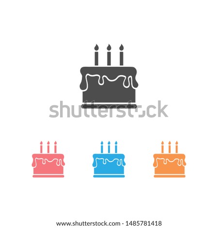 Happy Birthday and Cake Icon Set. illustration