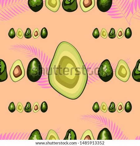 healthy food. Avocado print. Seamless pattern. Cute nature illustration.
