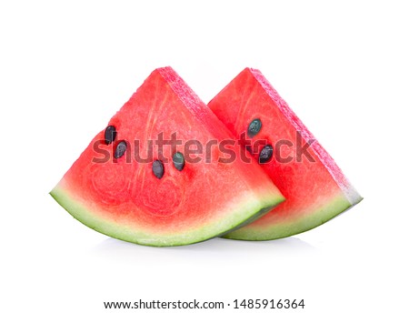 closeup of some pieces of refreshing watermelon on a white background Royalty-Free Stock Photo #1485916364