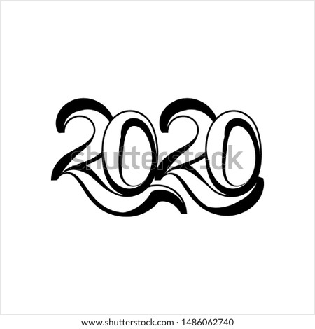 Two Thousand And Twenty Calligraphy Year Icon, 2020, Twenty Twenty Year Logo Vector Art Illustration