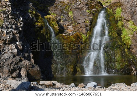 Long exposure photo of waterfall, view of the small waterfall in Iceland, Europe. 