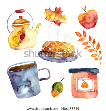 watercolor clipart of autumn illustrations with pumpkin pie