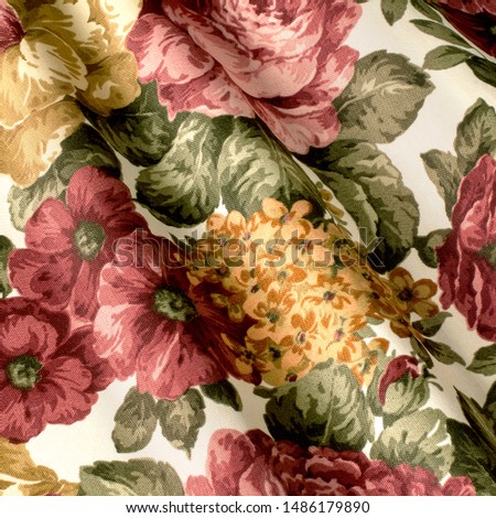 Cotton textile background, fabric large flowers provence. Cotton Provence Fabrics.