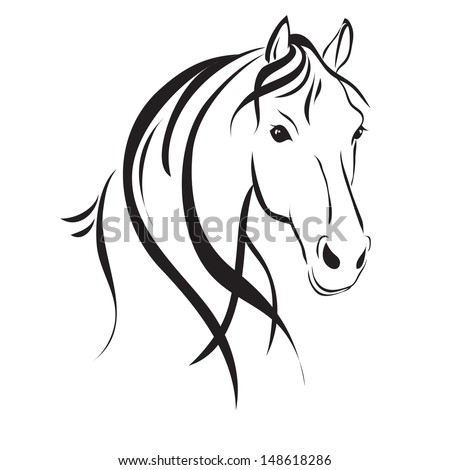 Line drawing of a horse's head on a white background