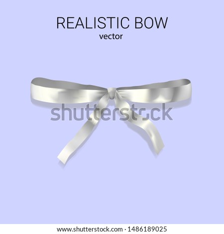 Bows silver realistic design. Isolated gift bows with shadow