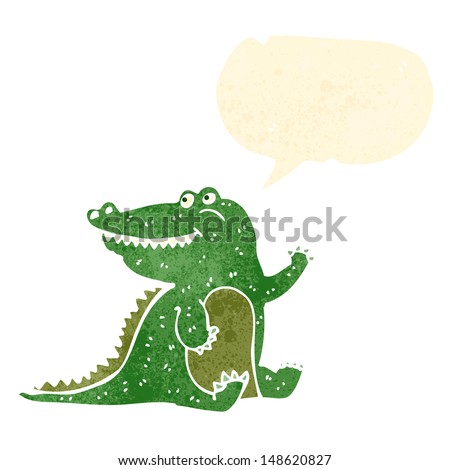 retro cartoon friendly crocodile waving