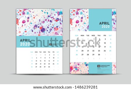 APRIL 2020 template, Desk calendar 2021, trendy background, vector layout, printing media, advertisement, a5, a4, a3 size, pastel concept