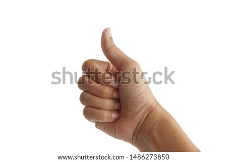 Cropped view of female hand showing thumb up, isolated on white - Clipping path