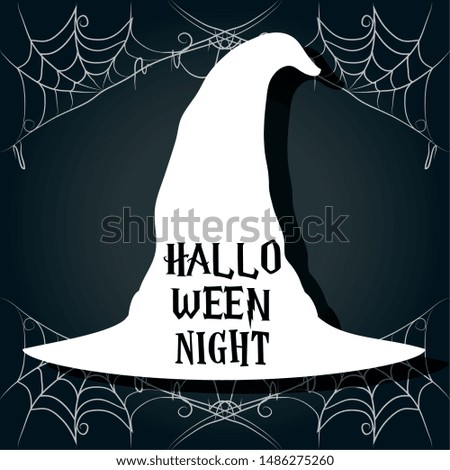 happy halloween scary night october dark celebration holiday card with witch hat cartoon vector illustration graphic design