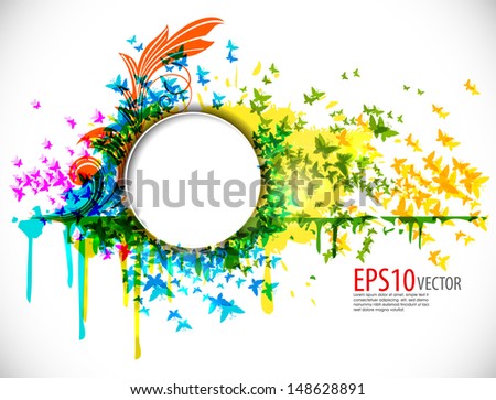 abstract Colorful spring background with butterfly and flowers, Vector.
