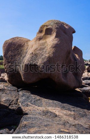 Granite pink boulders near Plumanach. The coast of Pink Granite is a unique place in Brittany. France