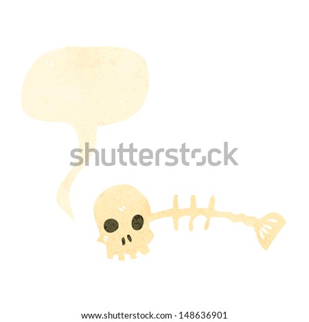 spooky skull fish bones retro cartoon