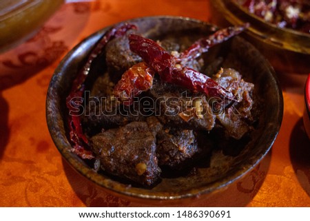Spicy Beef Traditional Bhutanese Dish Royalty-Free Stock Photo #1486390691