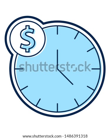 Clock with a dollar sign, business icon with blue color. Vector illustration time is money.
