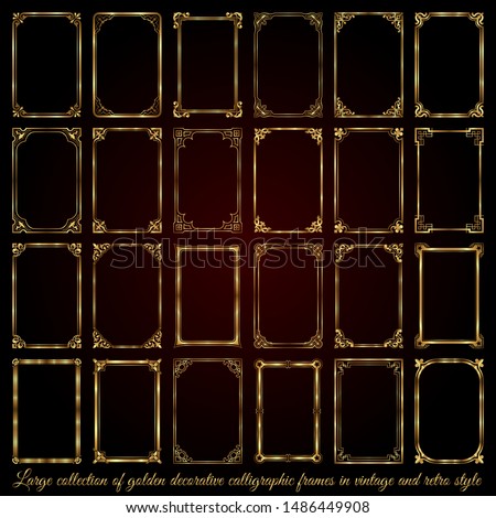 Large collection of golden decorative calligraphic frames in vintage and retro style