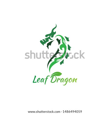 leaf dragon logo flat style, nature template and fantasy animal design
