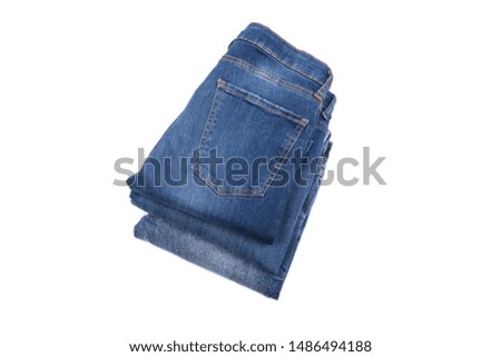 Stack of three blue jeans,