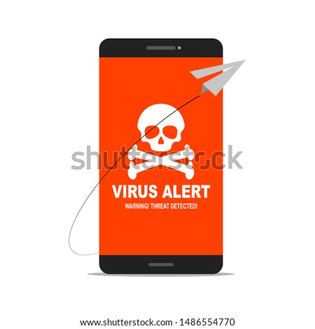Virus alert on smart phone screen. 