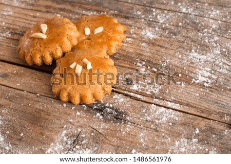 Close up picture of delicious homemade Christmas gingerbread with powdered sugar